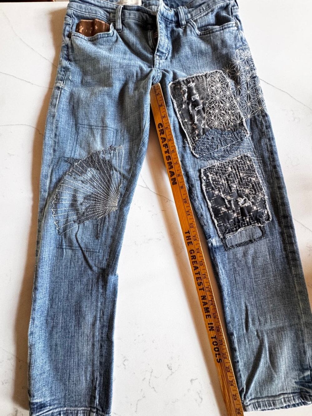 Anthro Pilcro and the Letterpress Hyphen Patchwork Sashiko Boyfriend Jeans 26P